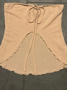 Princess Polly "Gabriel" Sheer Knit Top in beige/tan.